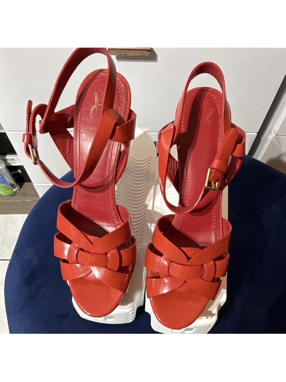 Yves Saint Laurent Red Strappy Platform Sandals